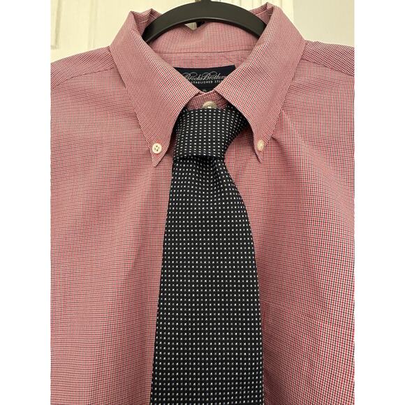 EUC BROOKS BROTHERS Shirt Sz XL AND Tie Non-Iron Red Blue Checked Long-Sleeve - Picture 1 of 10